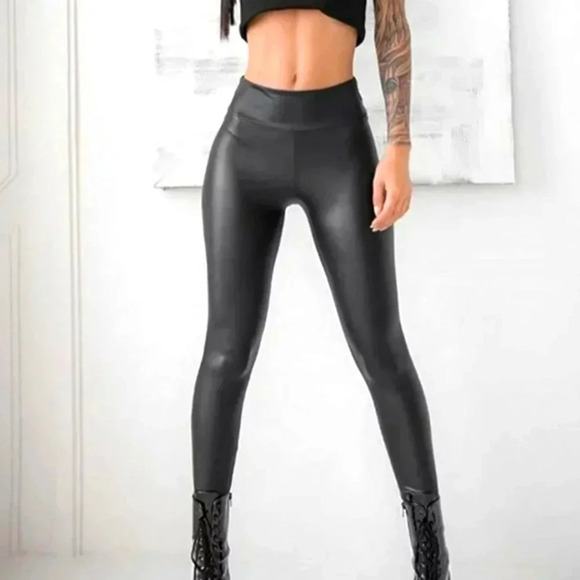 Morgan Taylor Vegan Leather Stretchy Skinny Tight High Waist Leggings - Picture 1 of 7